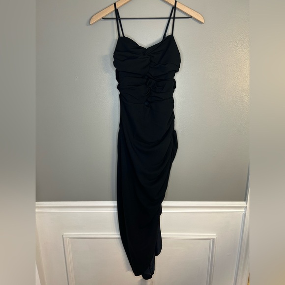 *NWT* Abercrombie & Fitch Ruched Front Cutout Asymmetrical Midi Dress, Size SP - Picture 5 of 14